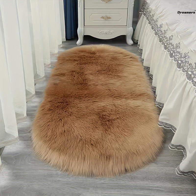 Soft and fluffy shag rug for bedroom or living room, featuring long plush faux fur material. Perfect for adding a cozy and aesthetic touch to your home decor.