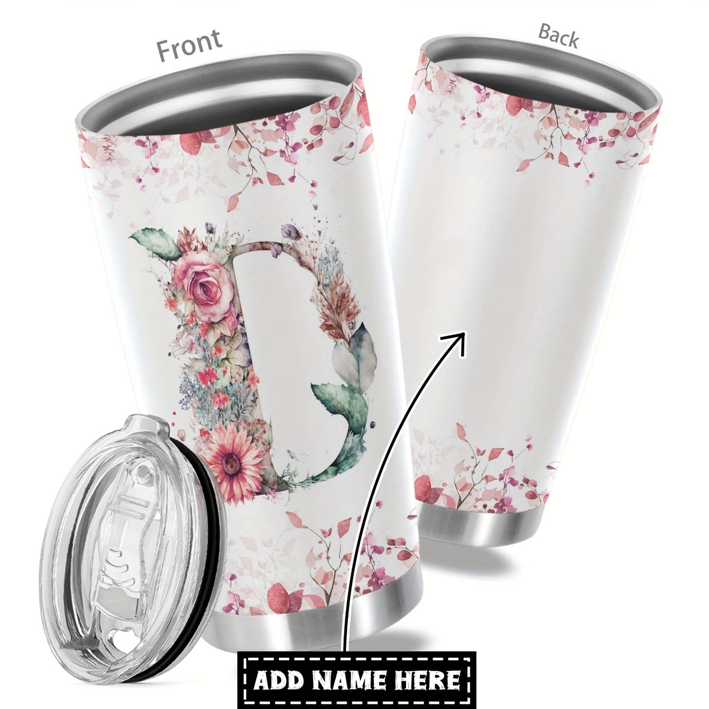 Customize your daily essentials with our Hsdiokl 20oz Insulated Stainless Steel Tumbler featuring a personalized name and flower design. This oval metal mug comes with 2 BPA-free lids, perfect for hand washing and multipurpose use. Designed for adults