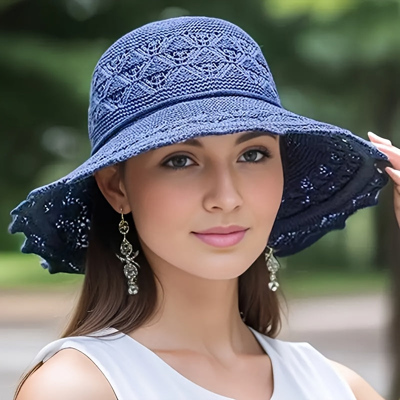 Stylish women's sun hat with breathable foldable wide brim for UPF protection, hand washable for summer travel.