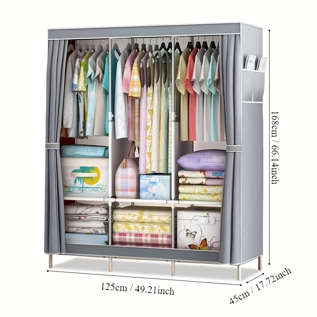 Portable Wardrobe Closet Organizer with Shoe Rack, Dust-Proof Non-Woven Fabric