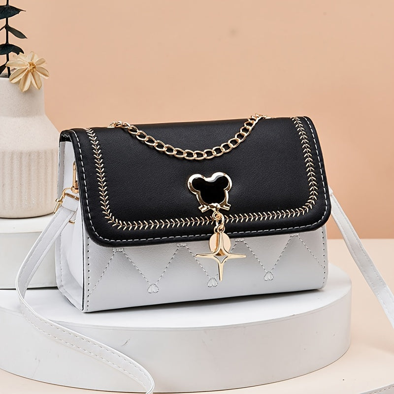 Women's Embroidered Fashion Crossbody Bag with Chain Decor.