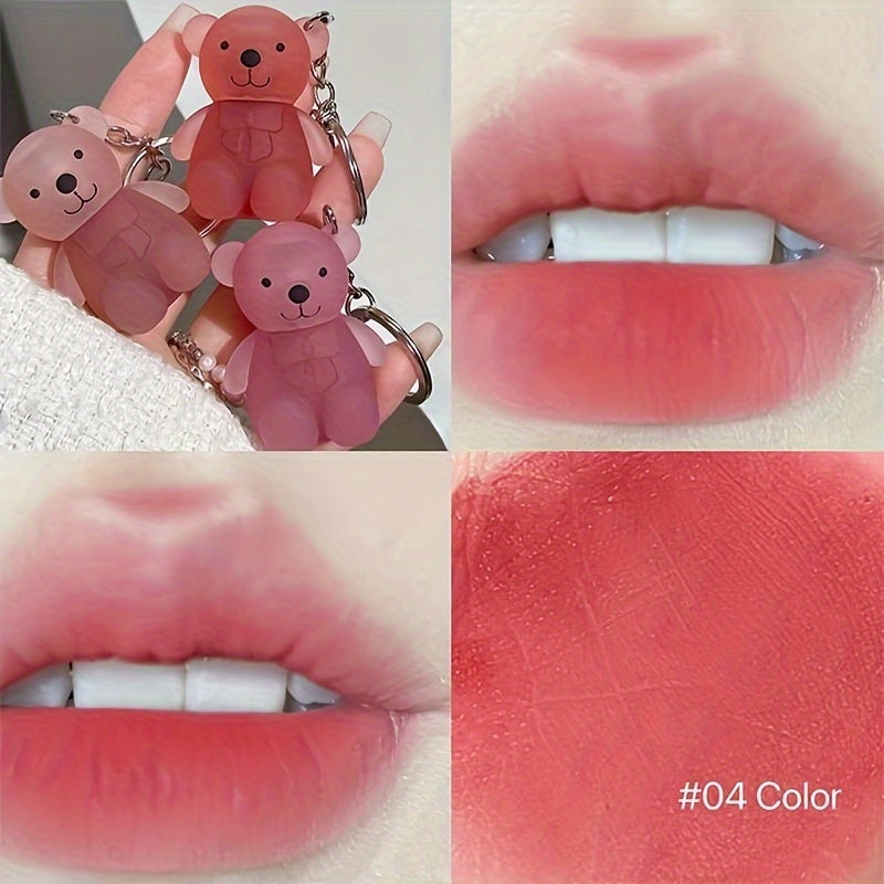 Six-color Bear Lip Glaze in Red Series for Couples and Girlfriend, moisturizing matte formula that is waterproof, long-lasting, easy to apply, and non-fading.