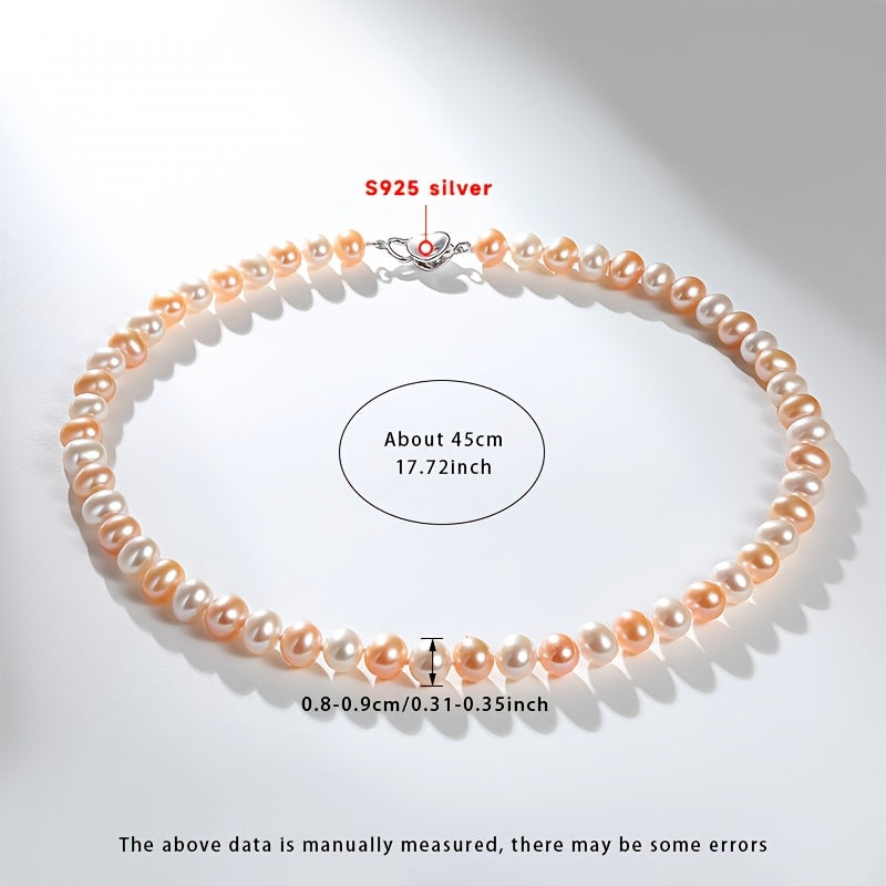 MUFAN Vintage Sexy Style Natural Freshwater Pearl Necklace - S925 Silver, 8-9mm, June Birthstone - Gift Box Included - Ideal for Daily Wear and Gifting - All-Season Jewelry for Women