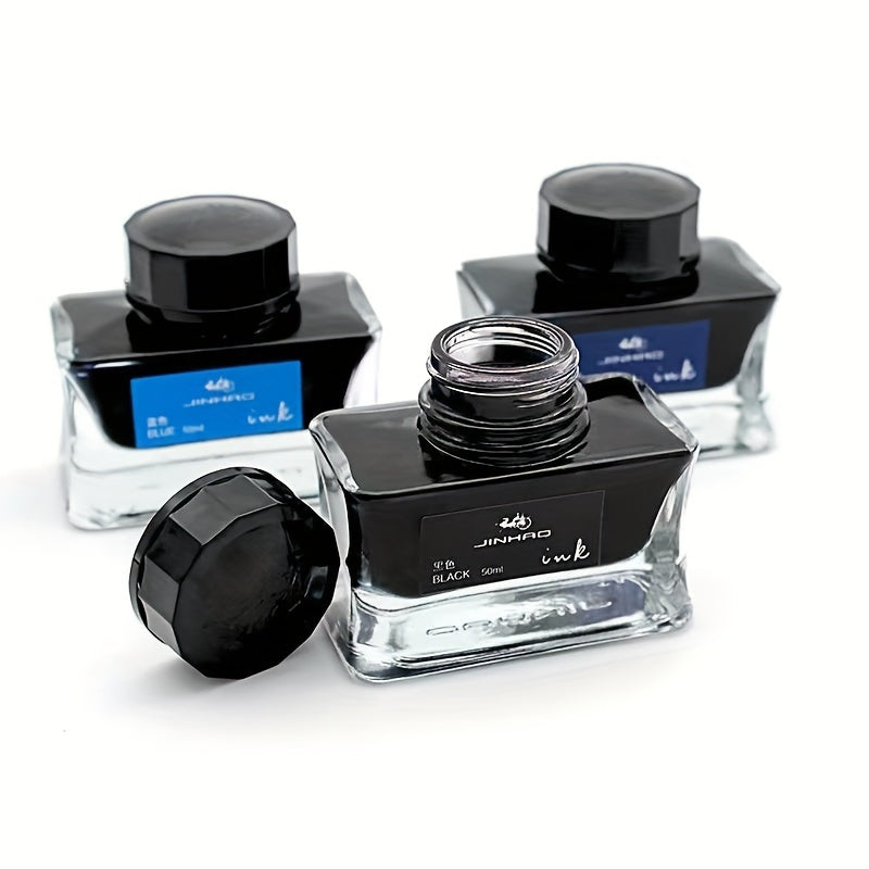 Jinhao 50ml Premium Fountain Pen Ink in Black/Blue/Blue Black, perfect for writing and calligraphy enthusiasts.