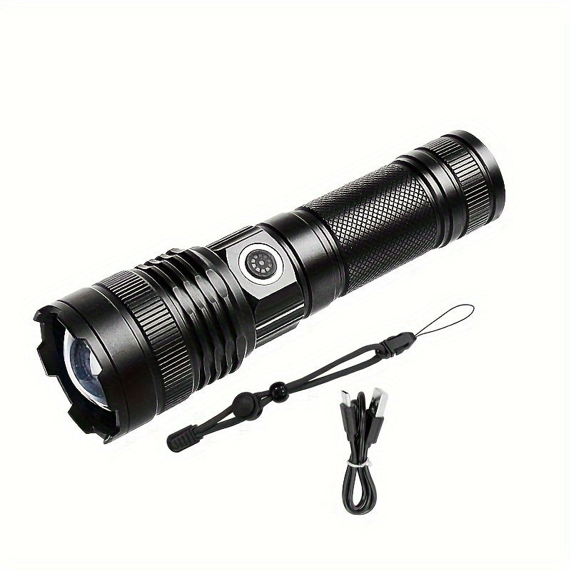 30W LED Tactical Flashlight with USB Rechargeable & Waterproof Aluminum Alloy, Long-Range Zoom, Built-in 2600mAh Battery