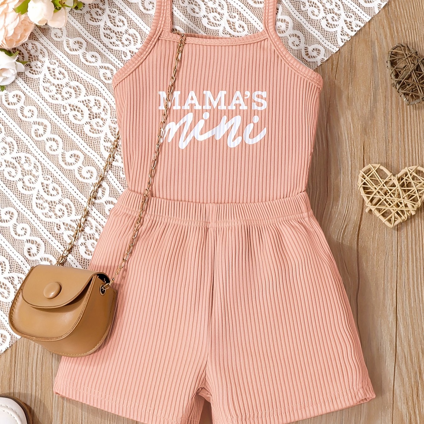 2-piece set for toddler girls featuring 'MAMA'S MINI' cami top and shorts for summer outdoor wear