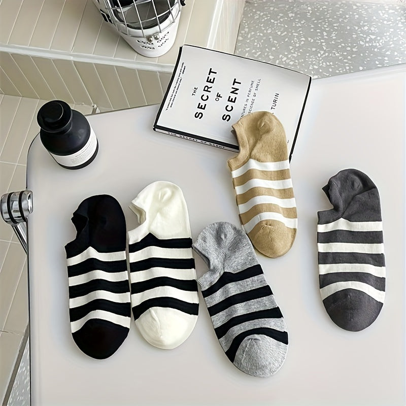 5 pairs of solid color low cut invisible socks for women, simple and breathable