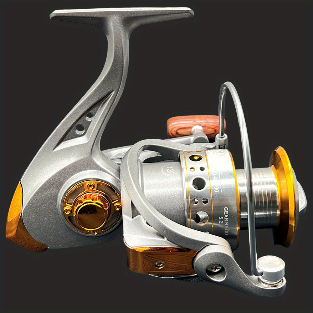 Rsenr High-Performance Spinning Fishing Reel with Stainless Steel & Copper/Aluminum Alloy, Smooth Bearings, Durable Wooden Handle - Ideal for Freshwater & Saltwater Fishing.