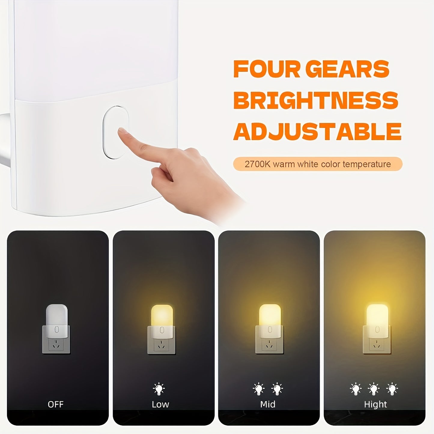 Half Set Smart LED Night Light, Warm White Wall Sconce with Adjustable Light Sensor for Bedroom, Bathroom, Kitchen, Hallway, Stairs. Modern Style, Plastic Material, 220V-240V, European Plug (No Battery Needed)