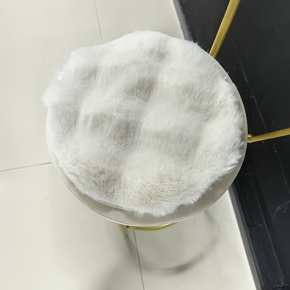 Round plush fabric carpet that is simple, solid, fluffy, soft, and comfortable. This cute indoor decor is easy to clean, furry, warm, and suitable for chair pads, room, bedroom, and indoor use. Made of polyester, it is only suitable for dry cleaning and