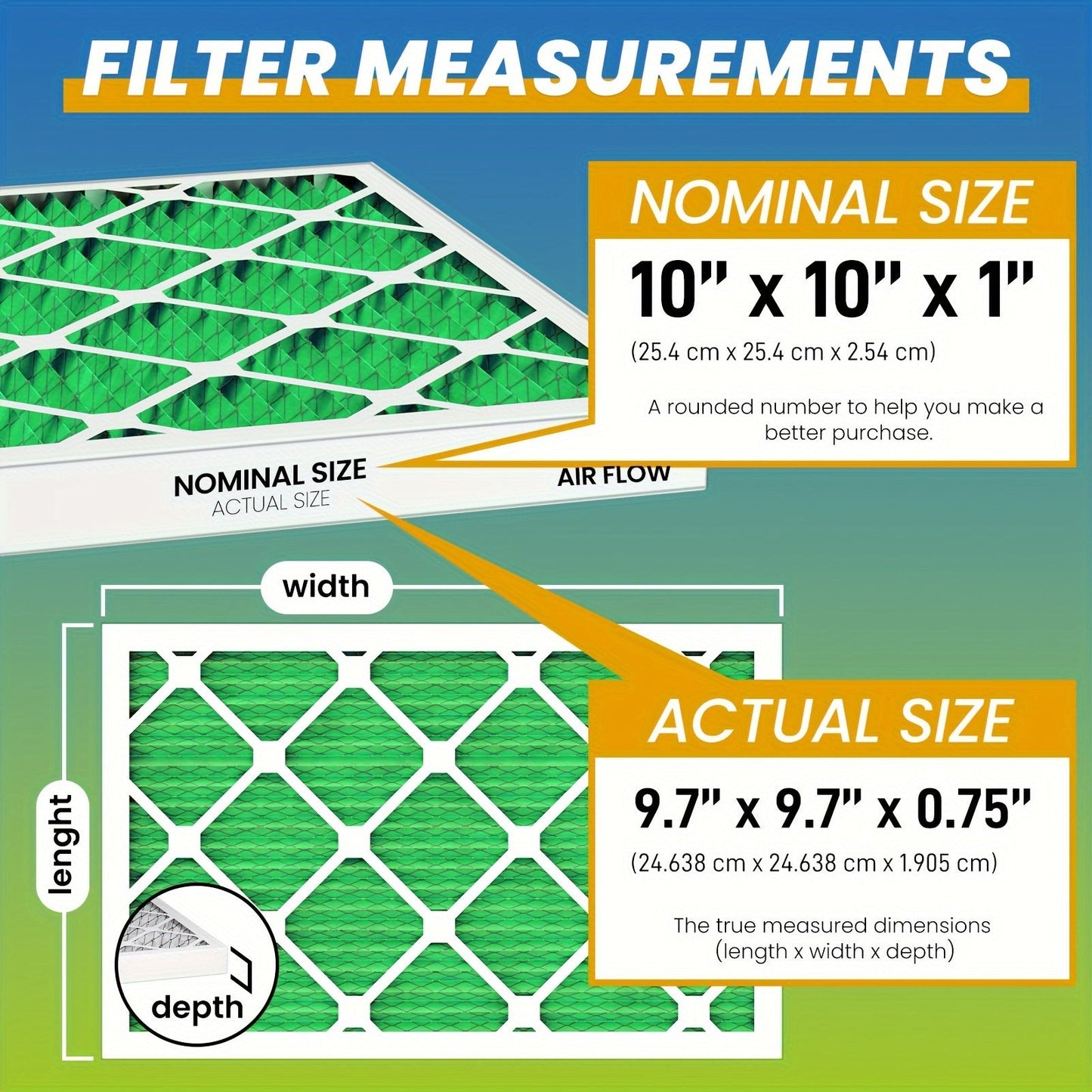 Six MERV8/MERV11/MERV13 Pleated Air Filters, 25.4x25.4 cm - Ideal for Air Conditioning and Furnace Systems, Safe for Homes with Pets, Provides High Efficiency Filtration