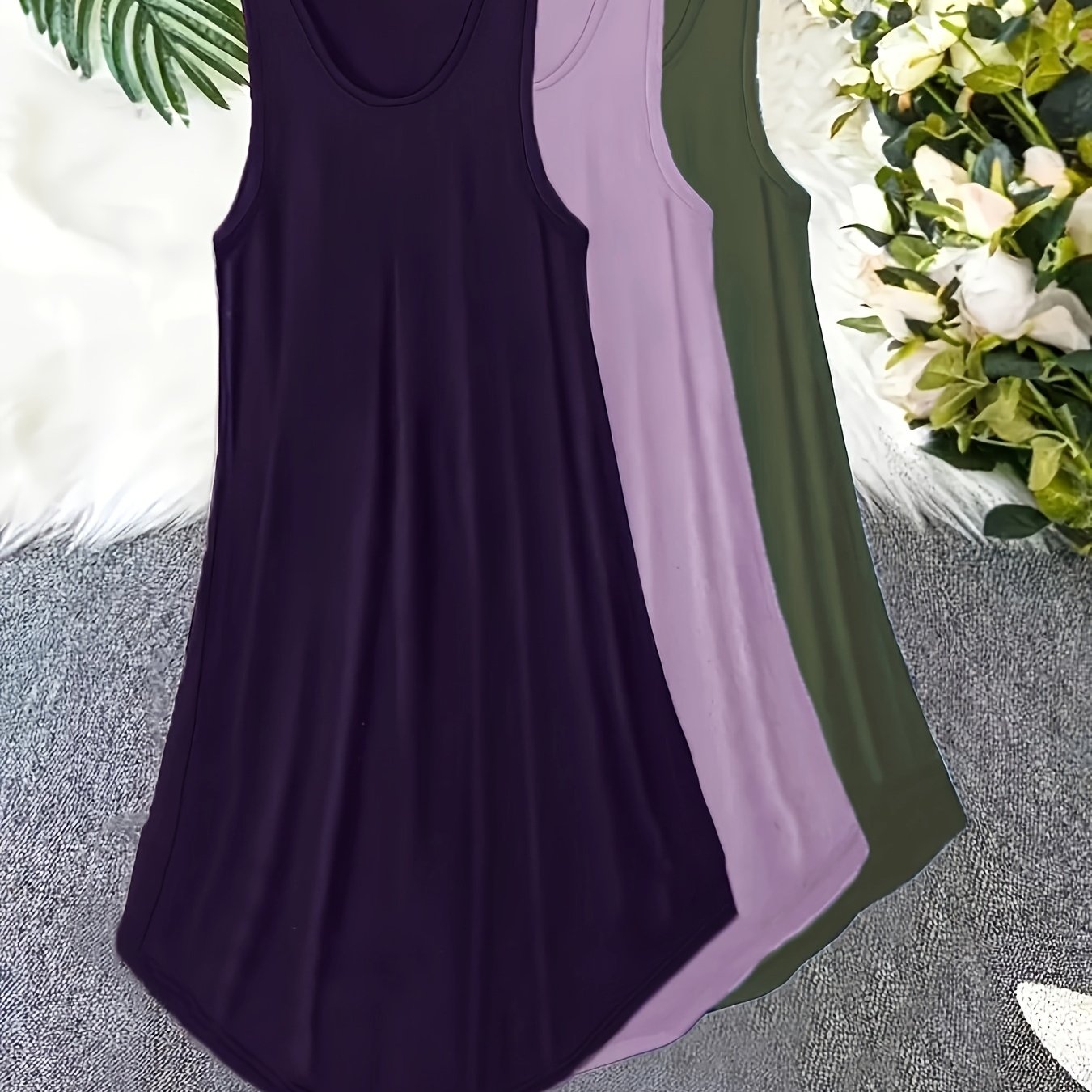 3-piece plus size sleeveless casual sleep dress set for women in spring/summer collection with round neck tank nightgowns