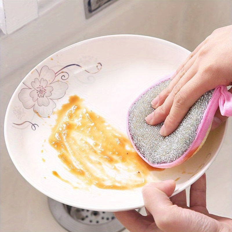 12 Modern round monogrammed microfiber dishwashing sponges for hand wash only. Double-sided, reusable kitchen cleaning tools with cartoon towel theme.