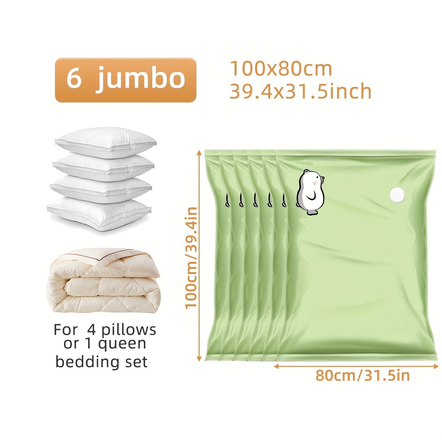 Vacuum Storage Bags Set of 4/6, Compression Bags for Quilts, Blankets, and Clothes, Space Saving Sealing Bags