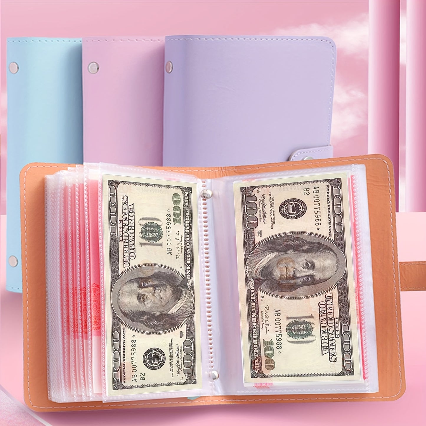 1 PU banknote storage book holds 100 banknotes and includes photos, stamps, and bank card storage. Also, 1 A6 ultra-large capacity cash storage notebook comes with 50 inner pages.