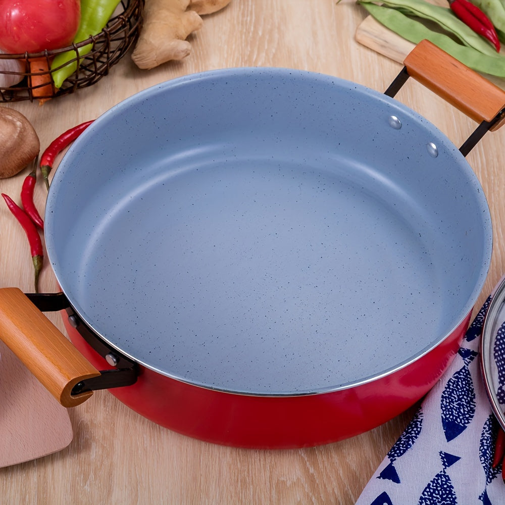 Large cooking pot made for 1 piece (approximately 5 liters), features a non-stick surface, comes with a lid and induction cooker with a wooden handle. Ideal for use on all types of stoves.