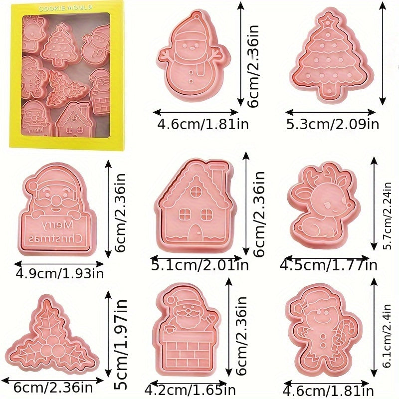 Get into the holiday spirit with these festive Christmas cookie cutters! With 8 adorable designs perfect for sugarcraft and baking, these durable plastic cutters are ideal for parties and gifts. Make holiday baking a breeze with this versatile set.