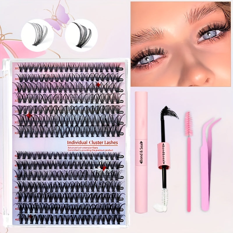 DIY lash extension kit includes 640/280pcs D curl individual lashes in 9-16mm lengths for a wispy manga look at home.