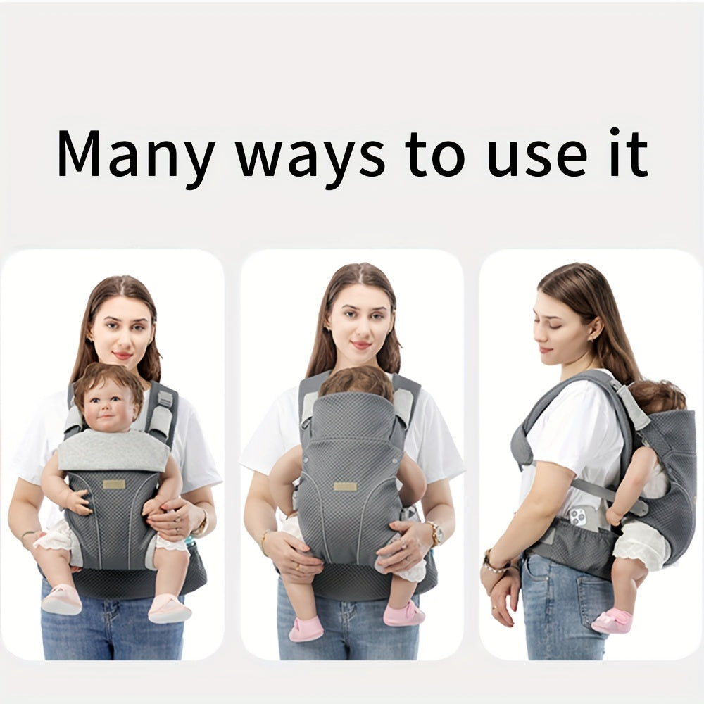 Infant Carrier - This versatile carrier can be used in 4 different ways and is suitable for infants from newborn to toddler (0-48 months old) weighing between 3.18-20.41 KG. Made from breathable polyester, it is adjustable and available in Black, Grey