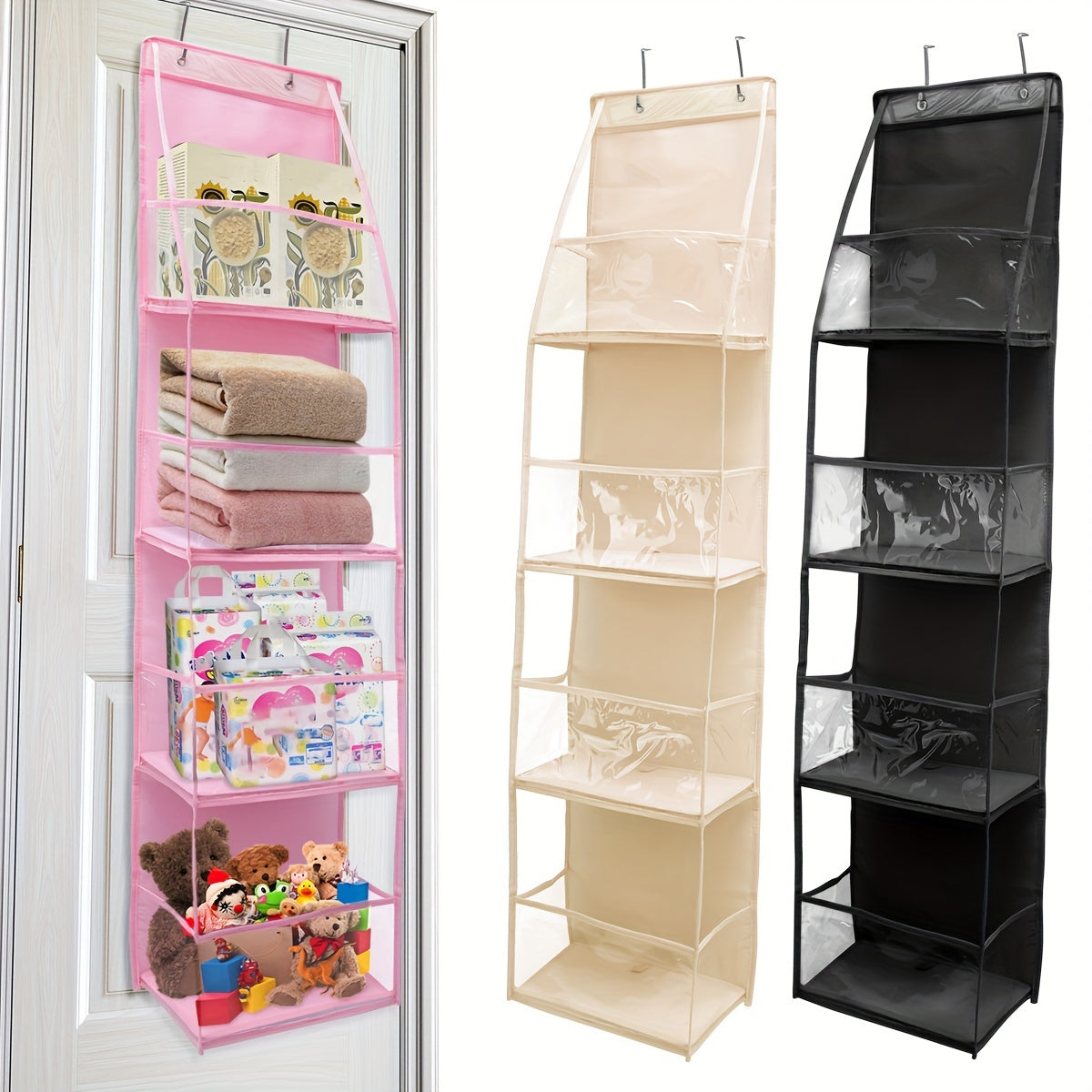 1 piece Over-the-Door Hanging Storage Organizer with 4 shelves - Versatile Polyester Storage Solution for Sundries, Toys, Books & Food. Waterproof design for Bedroom, Cloakroom, 14 inches.