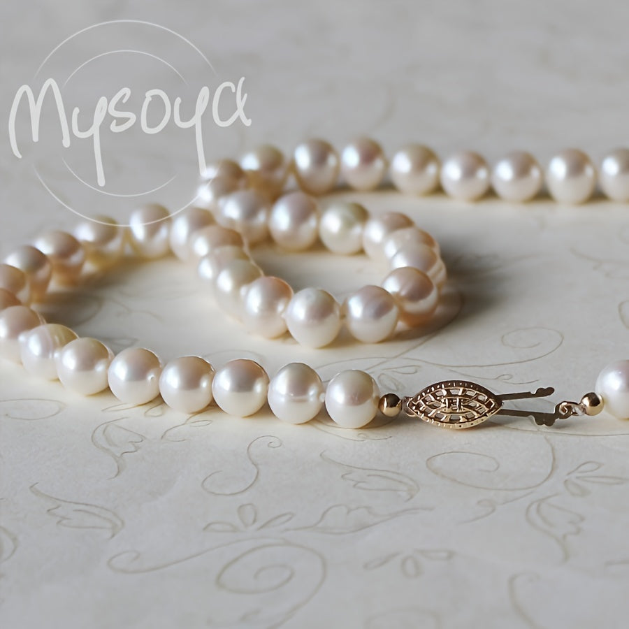 Handmade Freshwater Pearl Necklace with Openwork Clasp - 7-8mm, Elegant and Luxurious, June Birthstone, Versatile for Daily Wear or Wedding, MYSOYA Brand, Comes in Beautiful Gift Box - Perfect Christmas Gift for Him or Her.