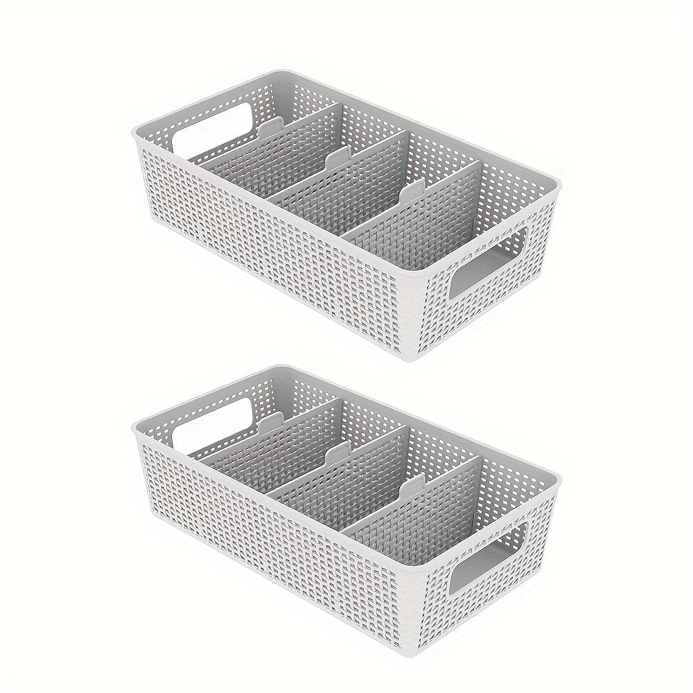 Multi-purpose woven storage box with divider for bathroom vanity and kitchen cabinet/countertop drawer - set of 5 pieces.