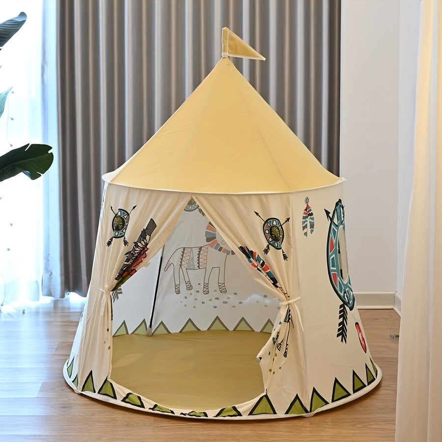 Foldable playhouse for kids in Indian tent style, resembling a princess castle, ideal for indoor games.