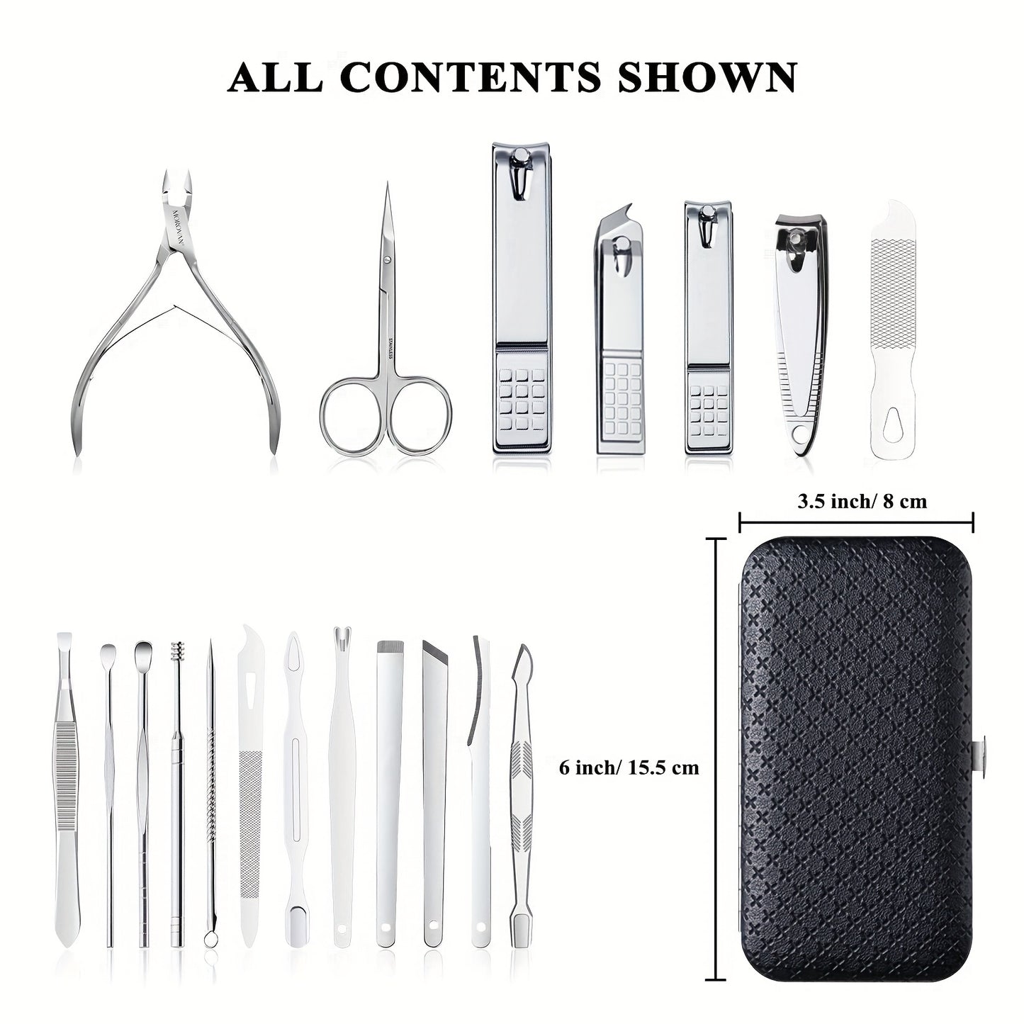 16/19pcs Stainless Steel Manicure Set for Men and Women's Travel.