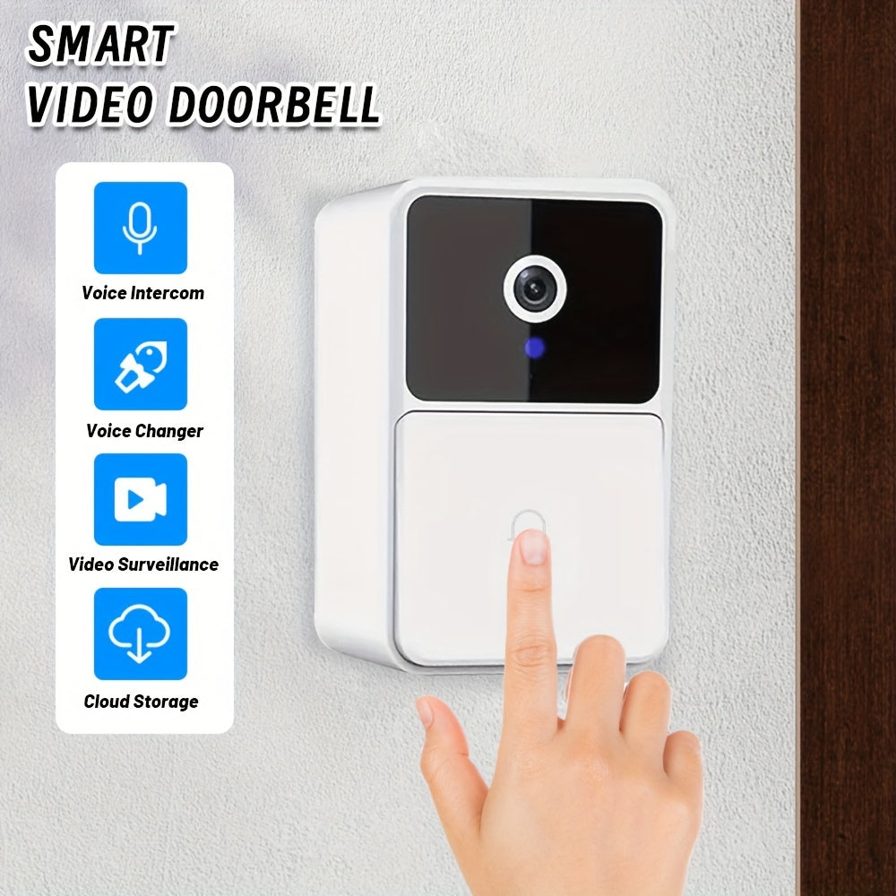 White Smart WiFi Doorbell Camera Plus with Night Vision, Two-Way Audio, Photo & Video Recording, App Control, Voice Changer, Wide Angle Lens, Rechargeable Battery, USB Powered, Wall Mount.