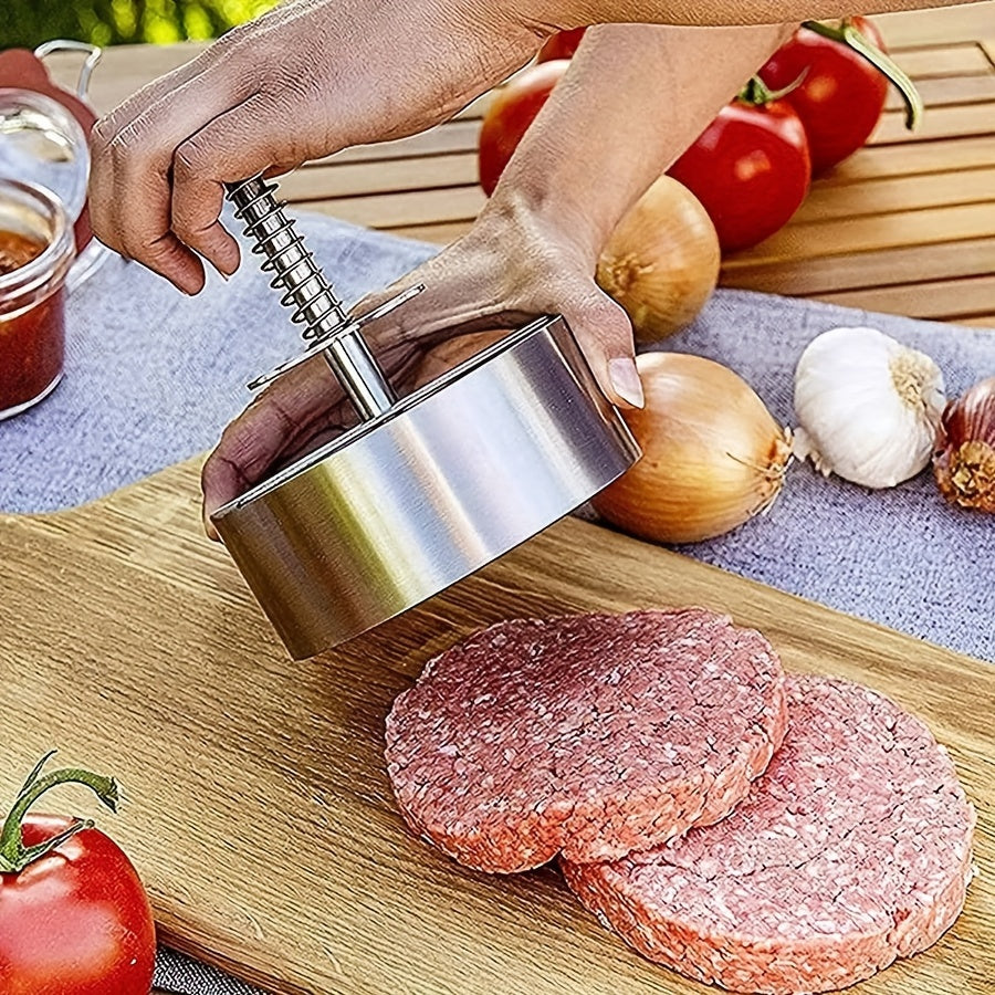 Stainless Steel Hamburger Meat Press with Round Push Design - Perfect for Making Beef, Vegetables, and Burgers in the Kitchen