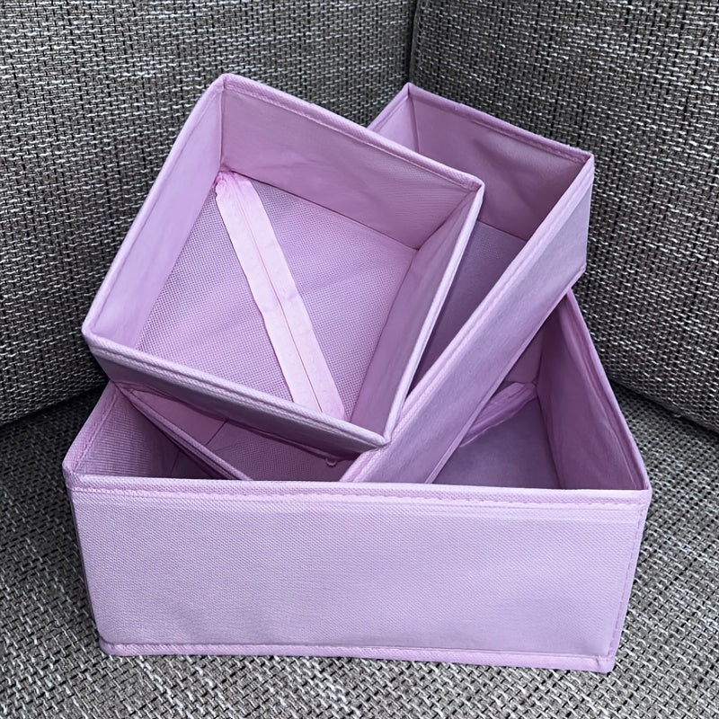 Set of 3 or 6 Classic Style Folding Storage Organizers. These rectangular multi-purpose closet organizer bins are ideal for storing clothes and accessories. They are non-waterproof drawer boxes that do not have lids, perfect for under-bed storage.