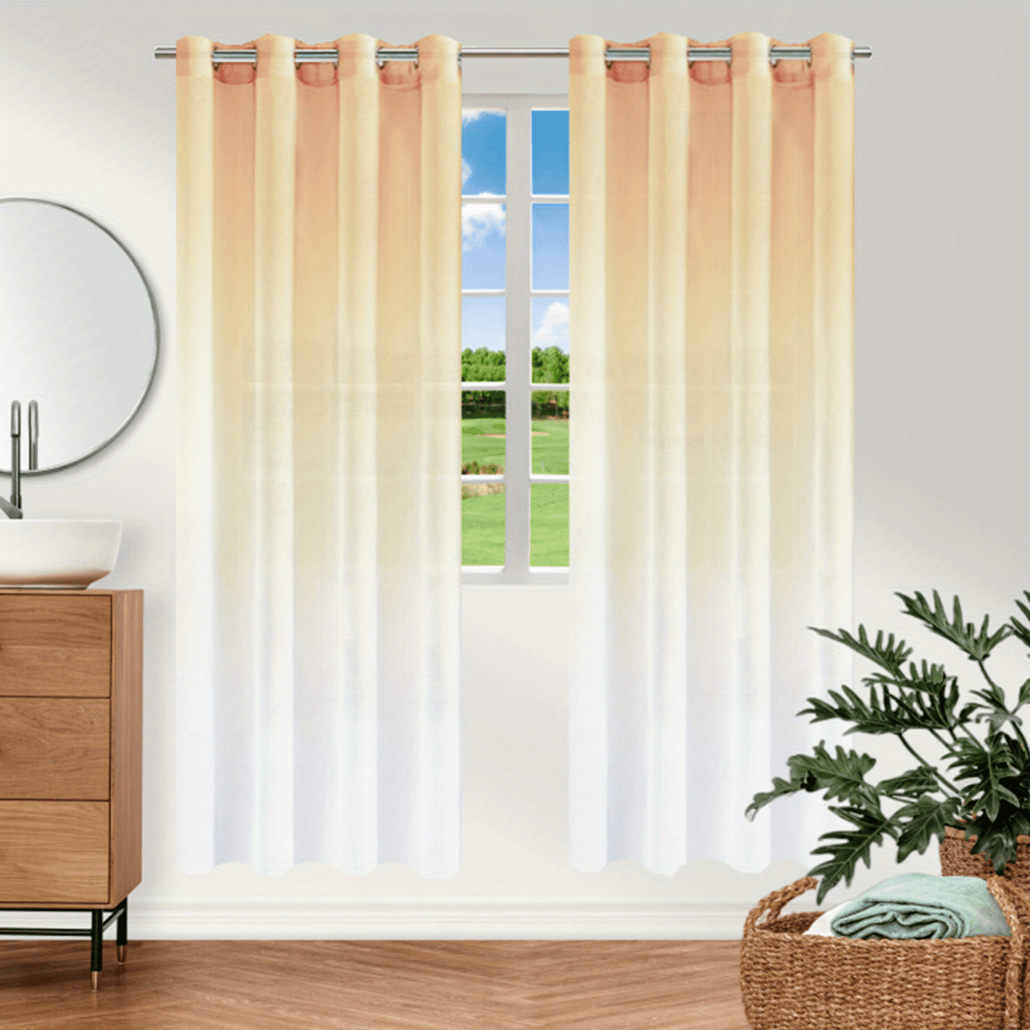 Upgrade your bedroom or living room decor with this stunning Bohemian Ombre Sheer Curtain. The semi-sheer design features a beautiful gradient from blue to white, adding a touch of sophistication to any space. Made from UV protective polyester, this