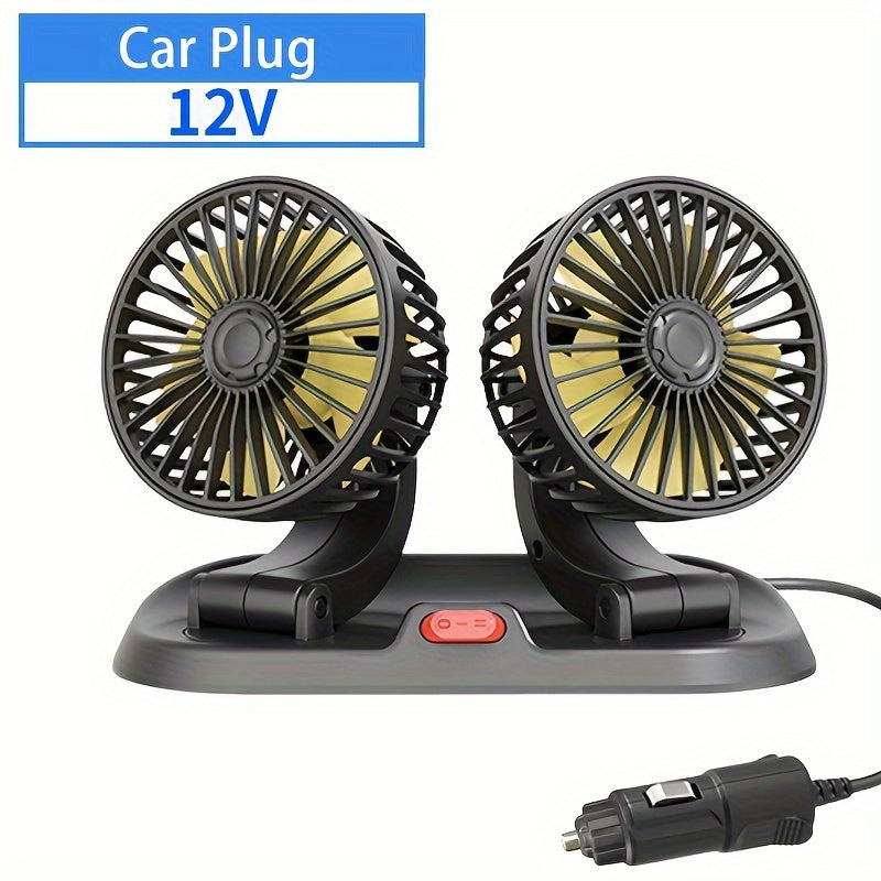 EAFC Dual-Head Car Fan with 360° Adjustable Design - USB & Cigarette Lighter Powered, 2 Speeds, Compact & Easy to Clean, Ideal for Cars, Trucks, SUVs - Black, Portable Fan