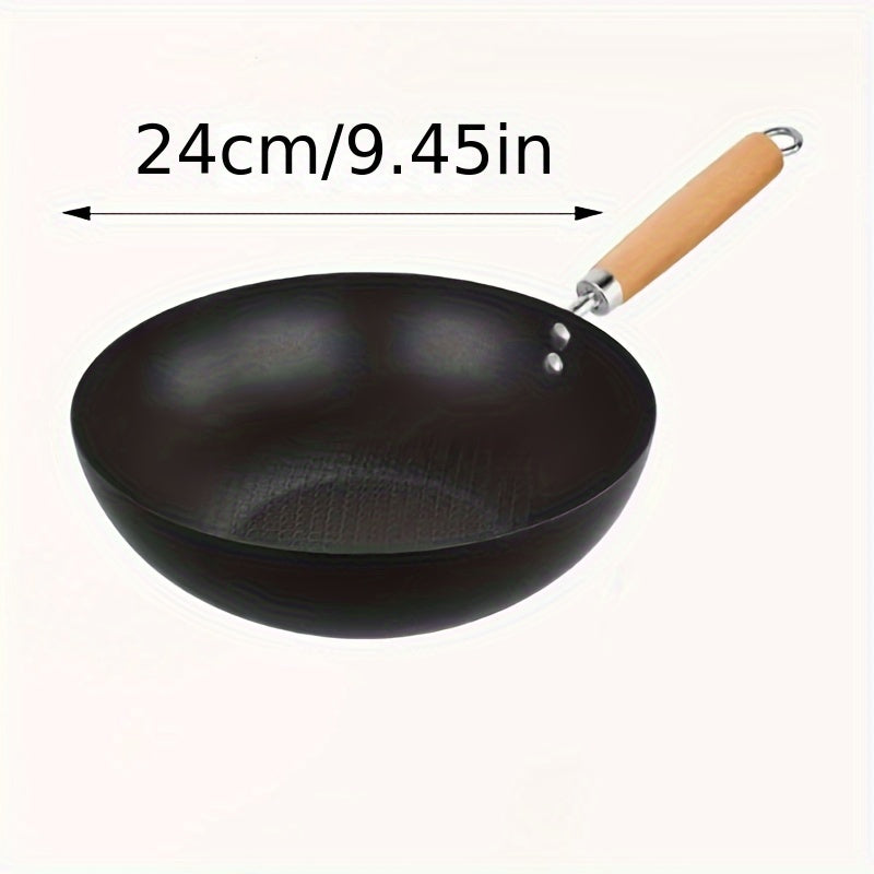 Single serving traditional Chinese wok made of durable mini cast iron. This 20cm pan is non-stick, retains heat well, and is easy to clean. Suitable for use on gas and electric stoves.