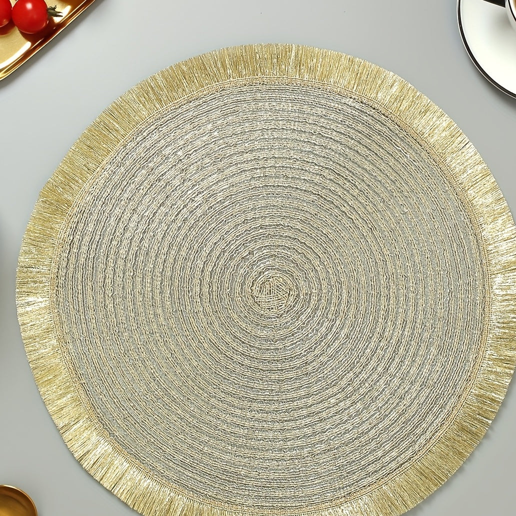 Insulated placemats with gold tassels, ideal for various occasions and easy to clean and use.