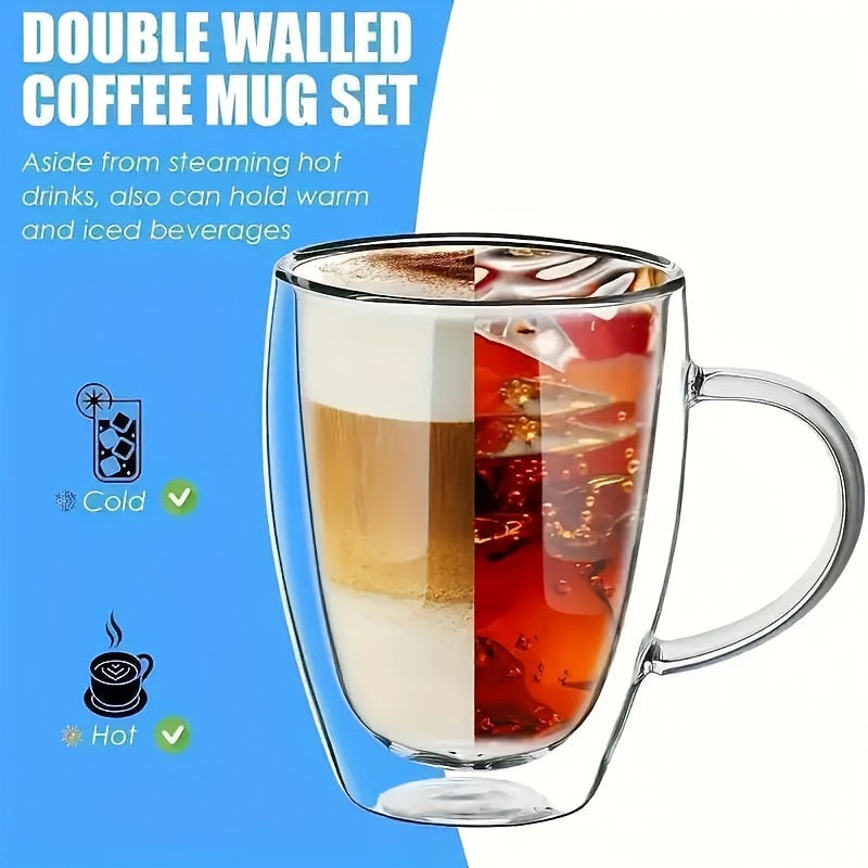 Double-Walled Insulated Glass Coffee Mug with Lid - Keeps Drinks Hot, Clear Tea Cup for Men & Women - Ideal for Office