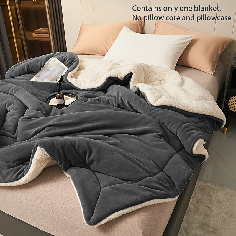 Double-layer Milk Velvet Lamb Press Line Blanket in a simple dark gray color, perfect for leisure and relaxation.