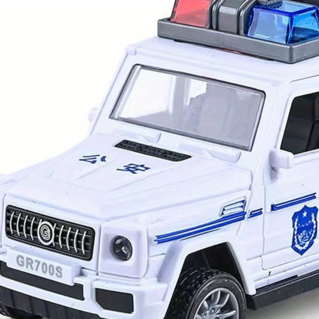 Durable toy cars with openable doors, police car, fire truck, and off-road models.