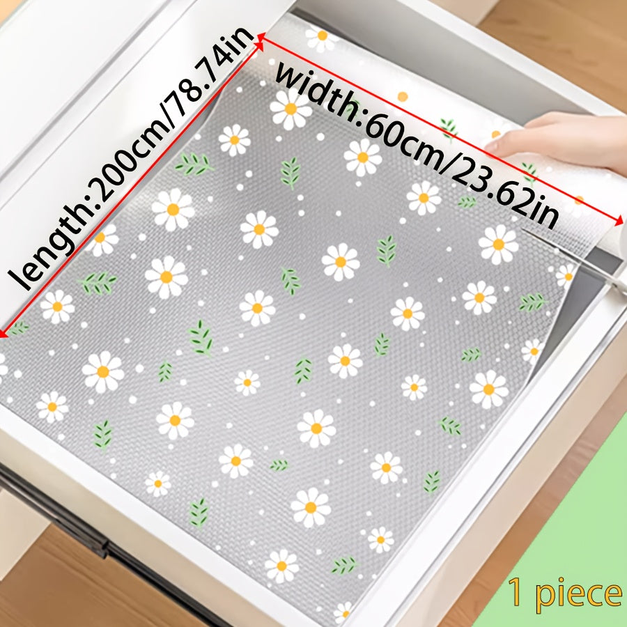 Translucent Daisy Pattern Shelf Liner for Kitchen Cabinets, Drawers, and Shoe Racks - Waterproof, Moisture-Proof, Stain & Oil Resistant, Anti-Mold, Dustproof - Non-Adhesive EVA Mat - 1 Roll