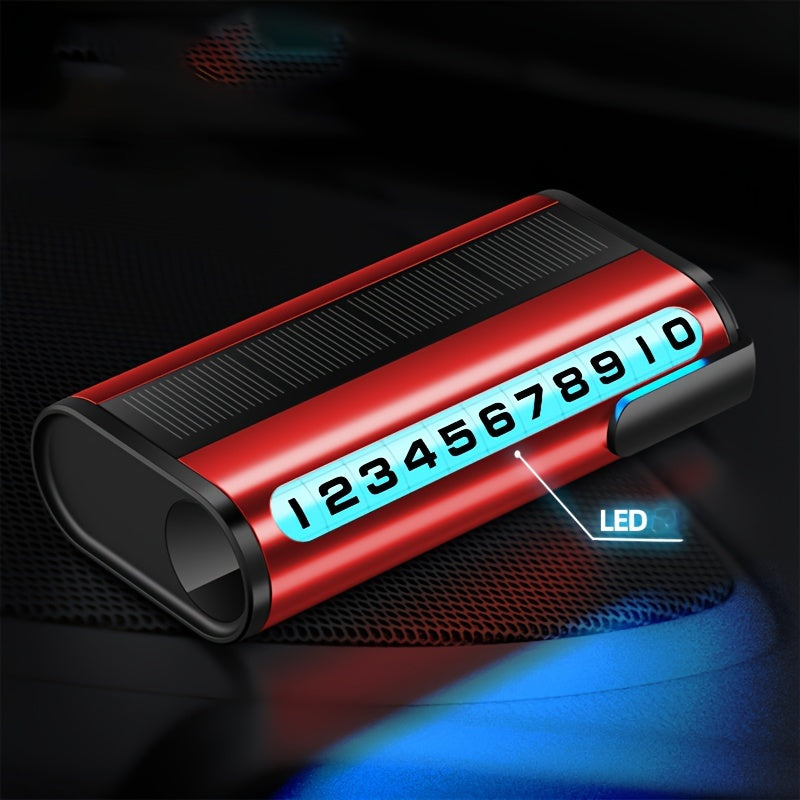 High-end car license plate holder with built-in night light, solar powered, rotating dial display, available in three colors.