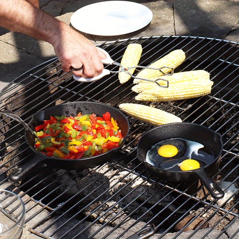 YUHUPHYLLIC pre-seasoned frying pan set includes 3 sizes (16cm, 20cm, 25cm) with spatula and handle sleeve for various cooking methods.