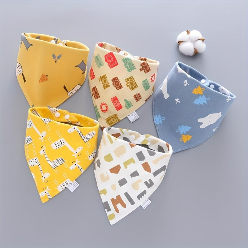 Set of 5 Triangle Bibs crafted from 100% Cotton, featuring Double-Layers with Snap closures, ideal as Mouth Covers for Spring and Autumn seasons.