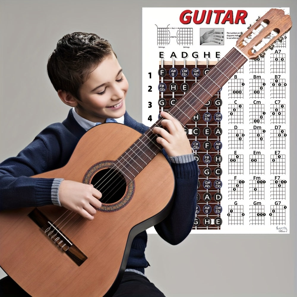 Guitar & String Fretboard Poster with Chord and Note Stickers for Beginners