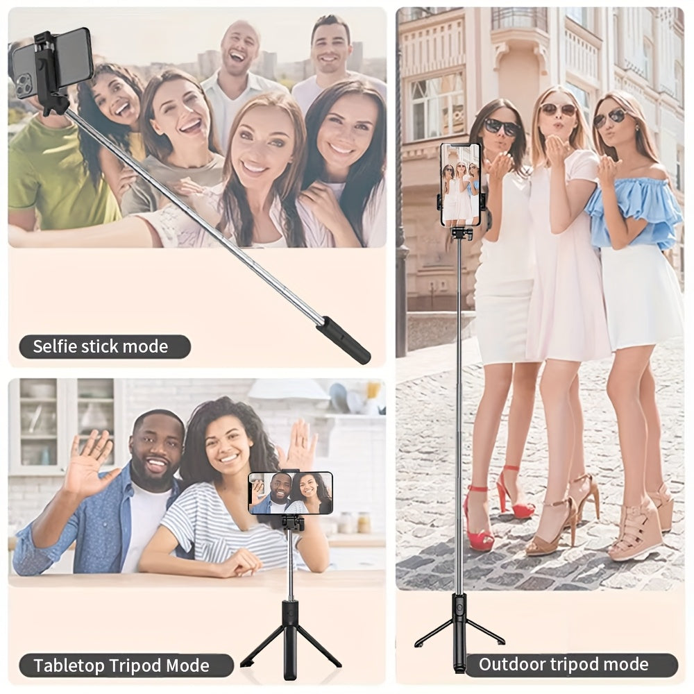 Durable tripod for smartphones and cameras with anti-shake selfie stick, ideal for indoor/outdoor live streaming and photography, made of ABS material.