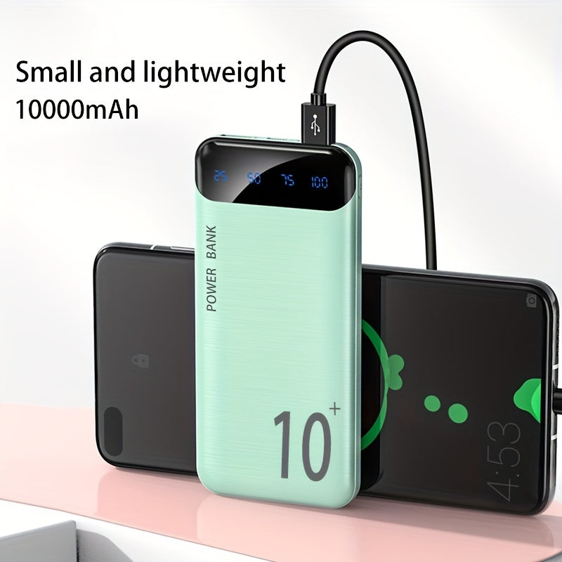 10000mAh Portable Power Bank with various interfaces for charging smartphones and electronic devices, ideal for outdoor use and travel.