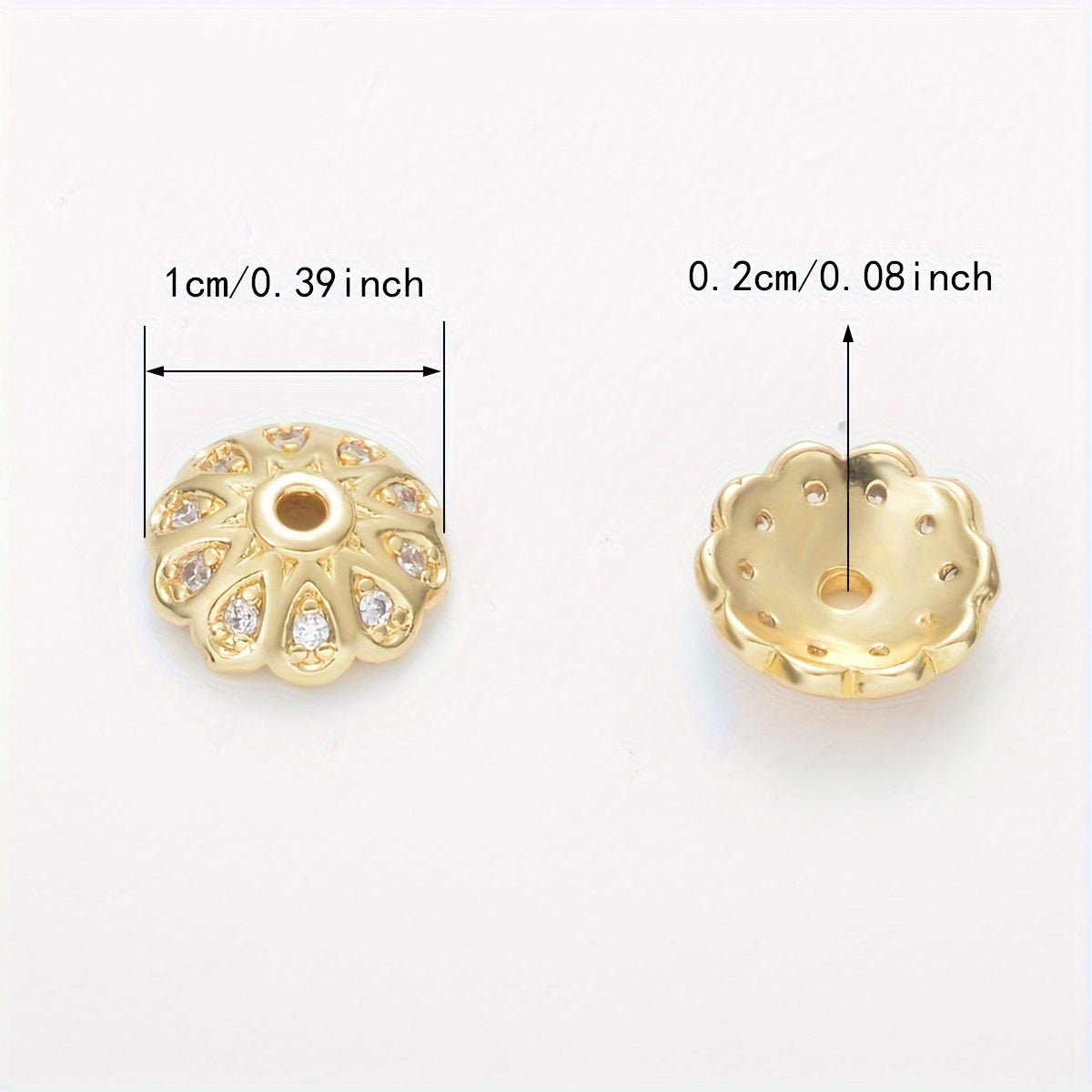 Brass Flower Bead Caps with Synthetic Cubic Zircons - Set of 20 pieces in a bag, including 10mm, 8mm, and 6mm sizes. Perfect for creating stunning jewelry pieces.