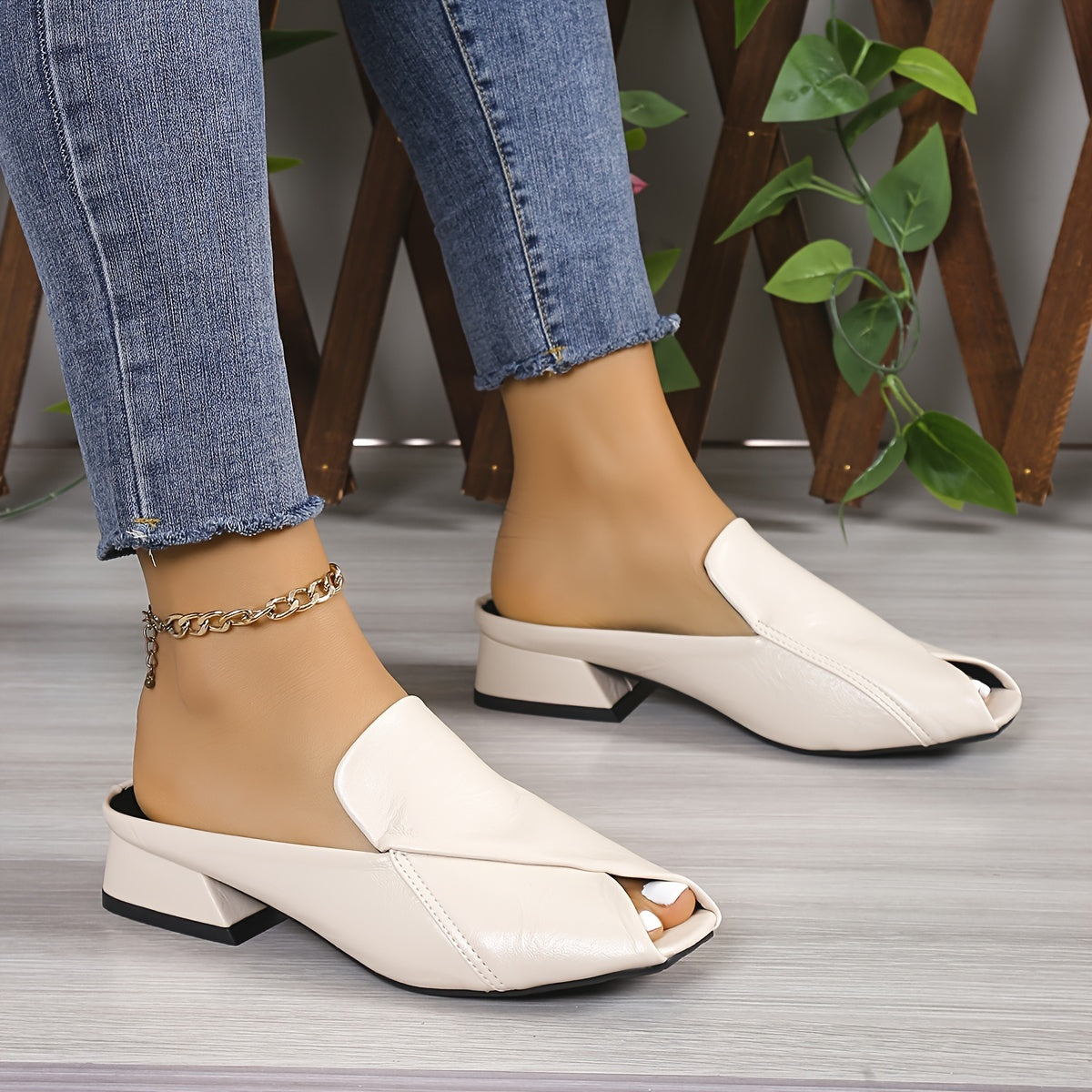 Women's solid color slip on sandals with block heels for walking comfort, perfect for King's Day.