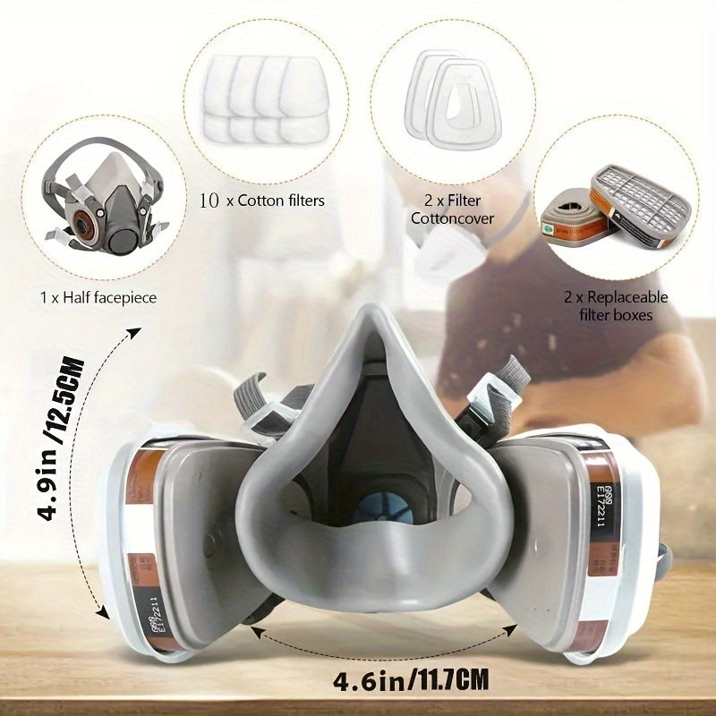 6200 Half Face Mask with Chemical & Pesticide Gas Filter, Dust Mask Set, Pull-On Safety Work Gear, Plastic Material