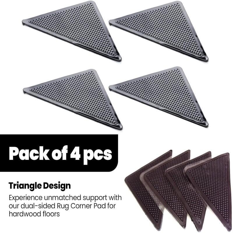 Secure your rug in place with these Heavy Duty Non-Slip Reusable Rug Corner Pads. These double-sided adhesive silicone pads are suitable for hardwood floors and area rugs, both indoors and outdoors. Keep your rug from slipping with this practical