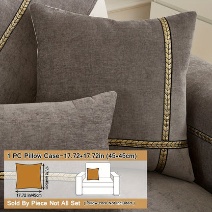 Modern chenille sofa covers with Tiebu embellishment, pet-friendly, non-slip one-piece slipcover for various sofas. Durable 330gsm fabric, machine washable, compatible with multiple sofa types.